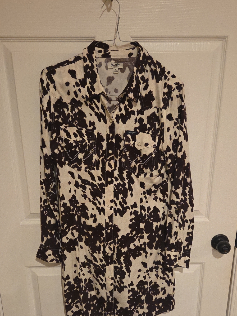 Wrangler Brown and White Cowprint Button-Front Shirt Dress